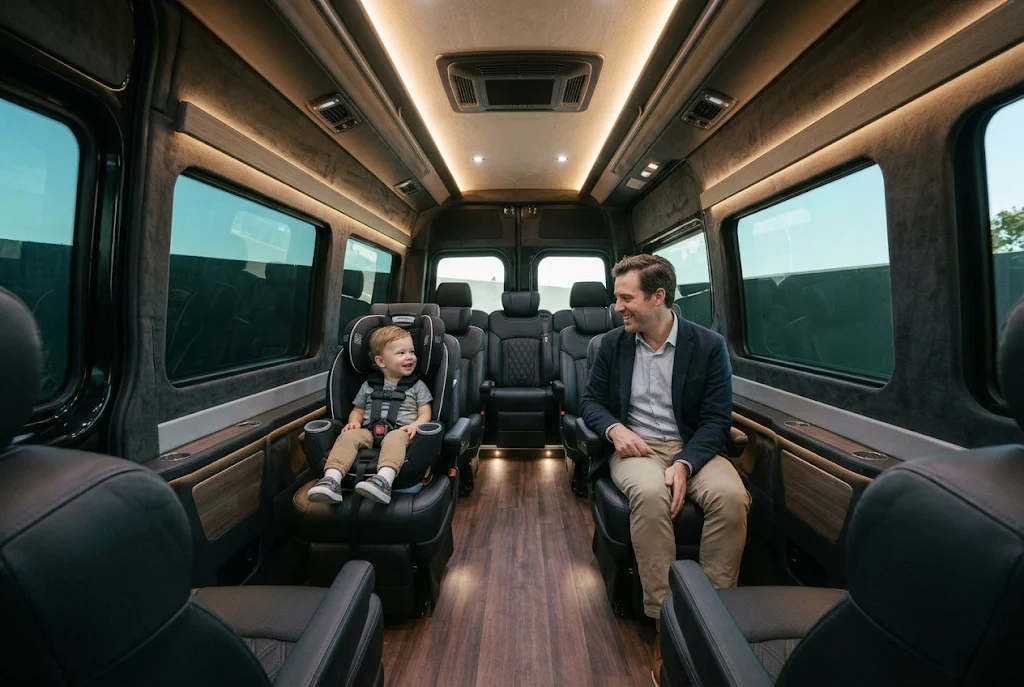 Child seat fitted in the Mercedes Sprinter