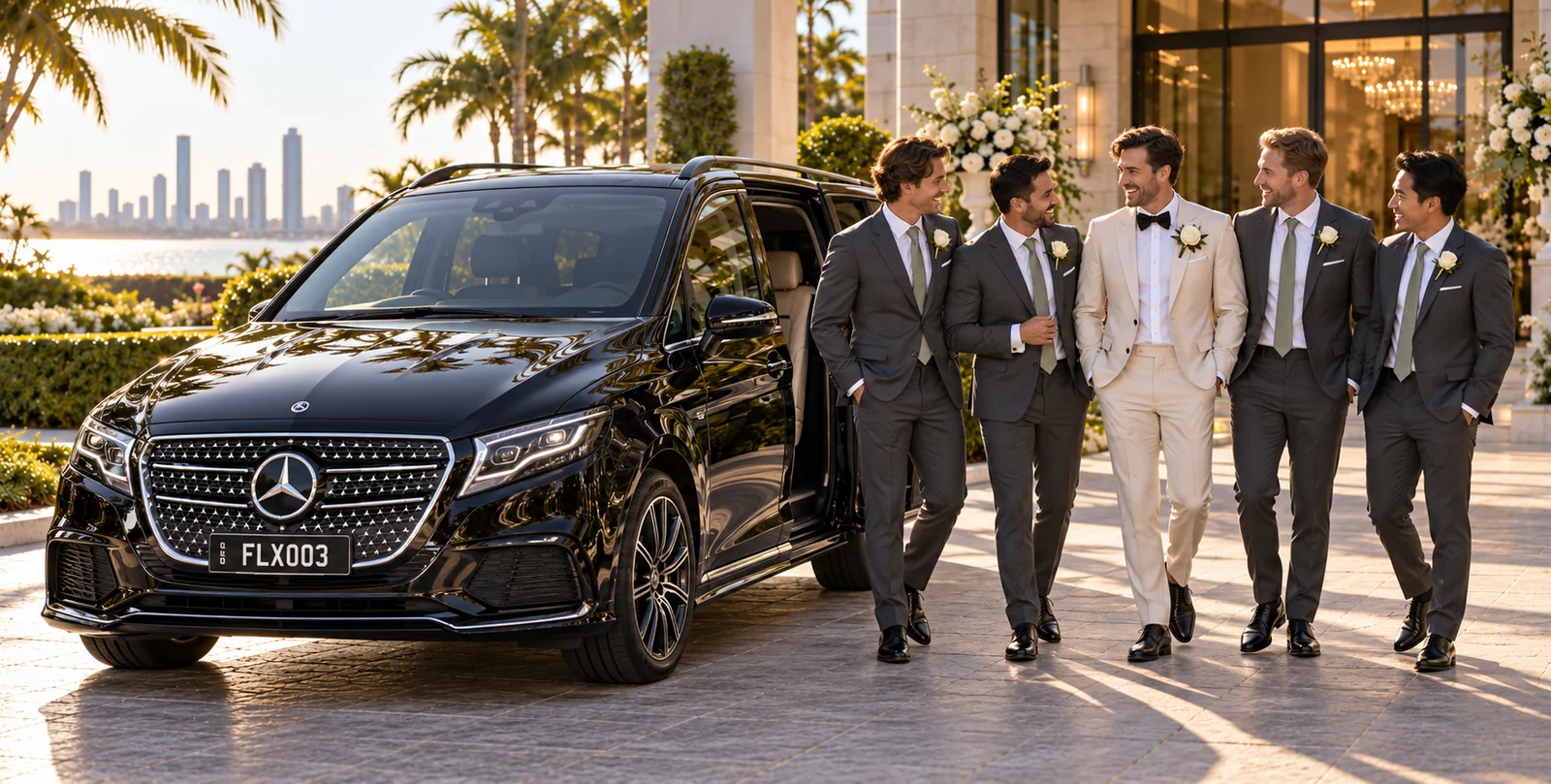 Groomsmen beside the V-Class