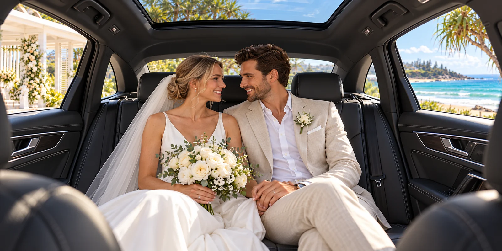 Newlyweds inside the Executive Audi Sedan